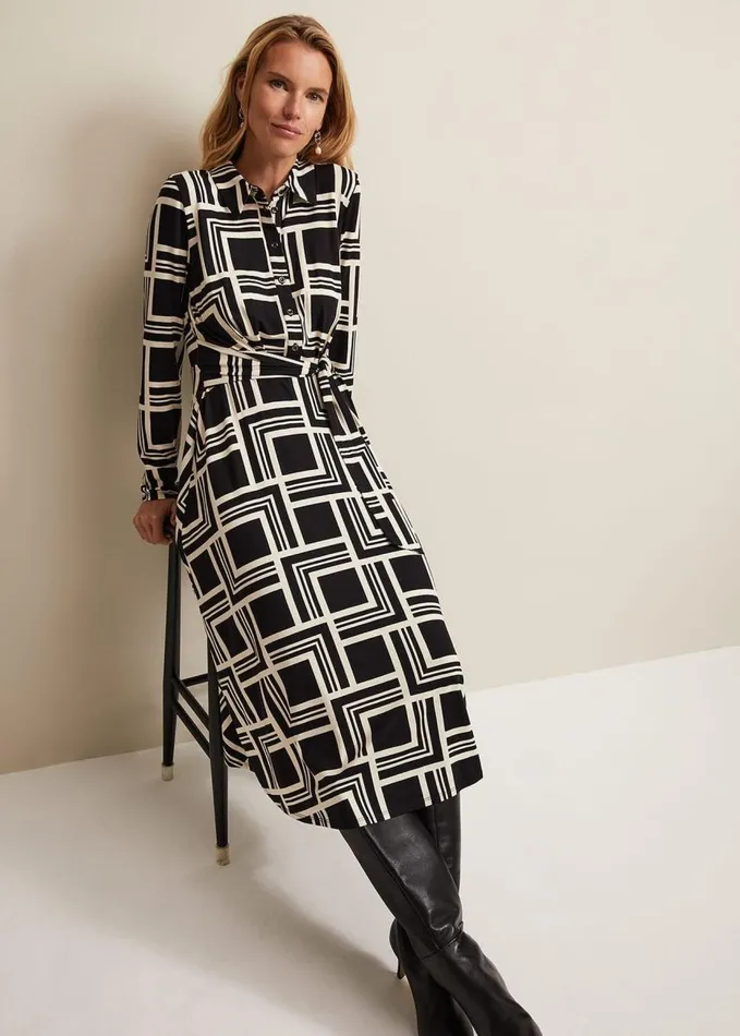 Phase Eight April Geo Midi Dress Blackmulti Women Dresses