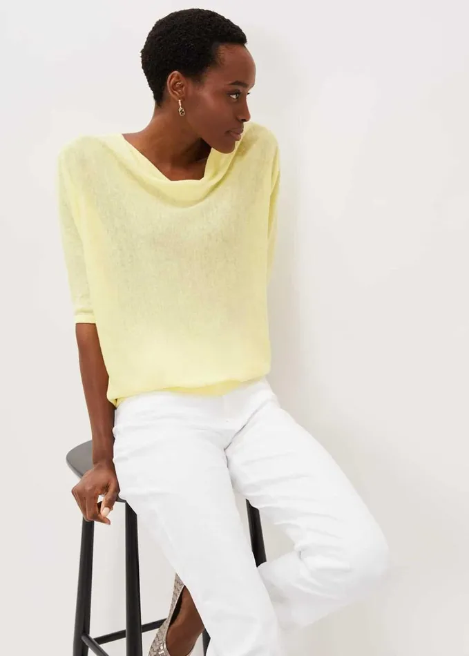 Phase Eight Ashely Cowl Tape Knit Lemon Women Knitwear