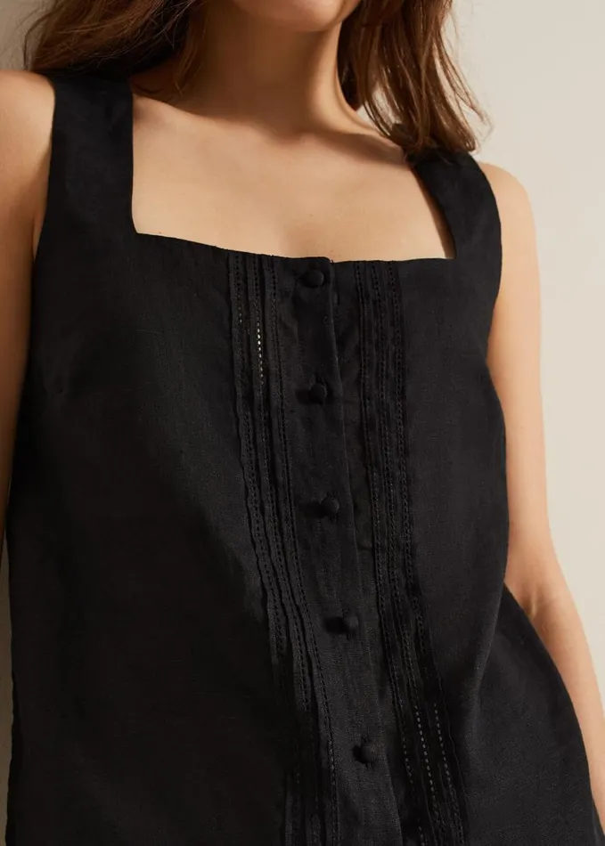 Phase Eight Ashley Linen Button Shell Top Black Women Shirts and Blouses