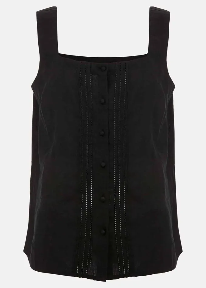 Phase Eight Ashley Linen Button Shell Top Black Women Shirts and Blouses