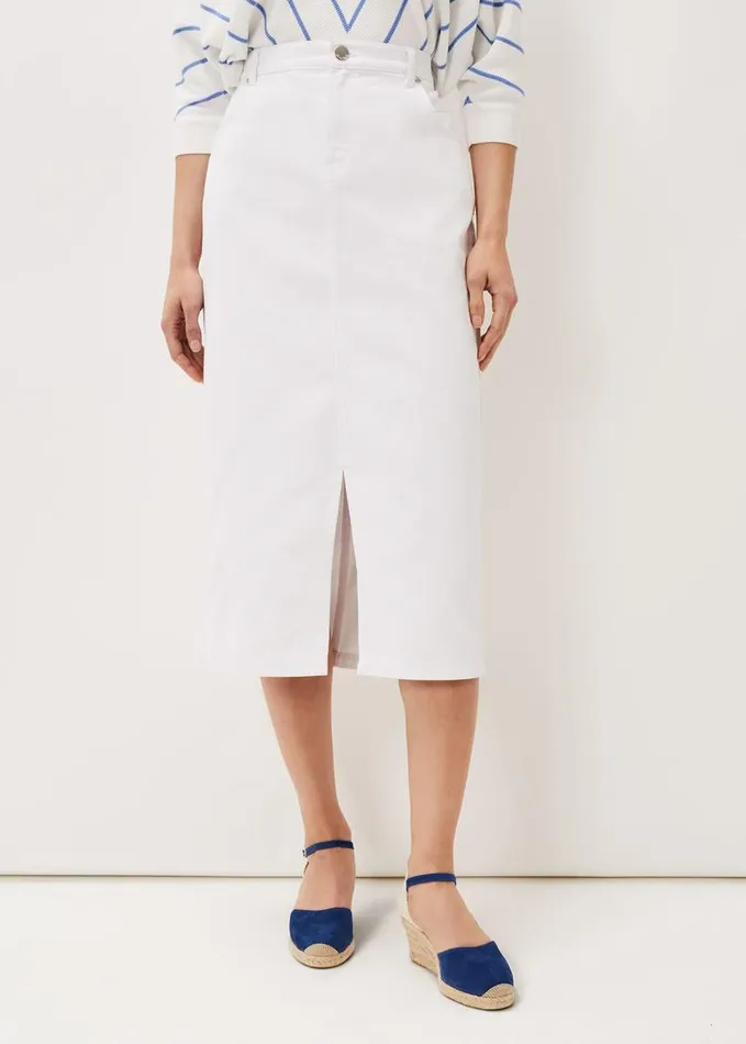 Phase Eight Aubrey Denim Midi Skirt White Women Skirts