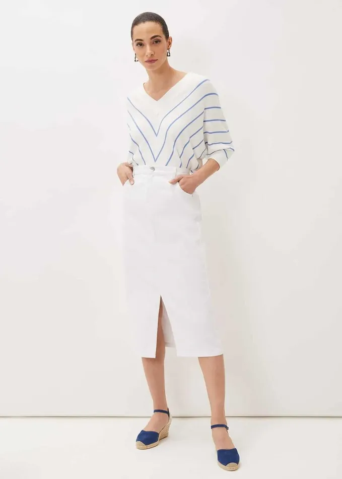 Phase Eight Aubrey Denim Midi Skirt White Women Skirts
