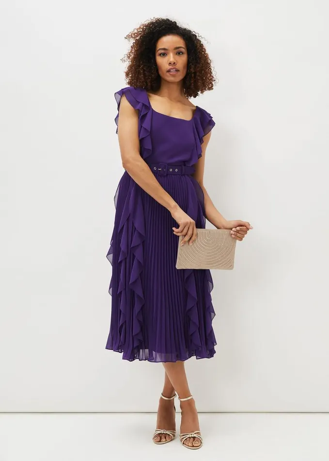 Phase Eight Bailey Pleated Dress Violet Women Dresses