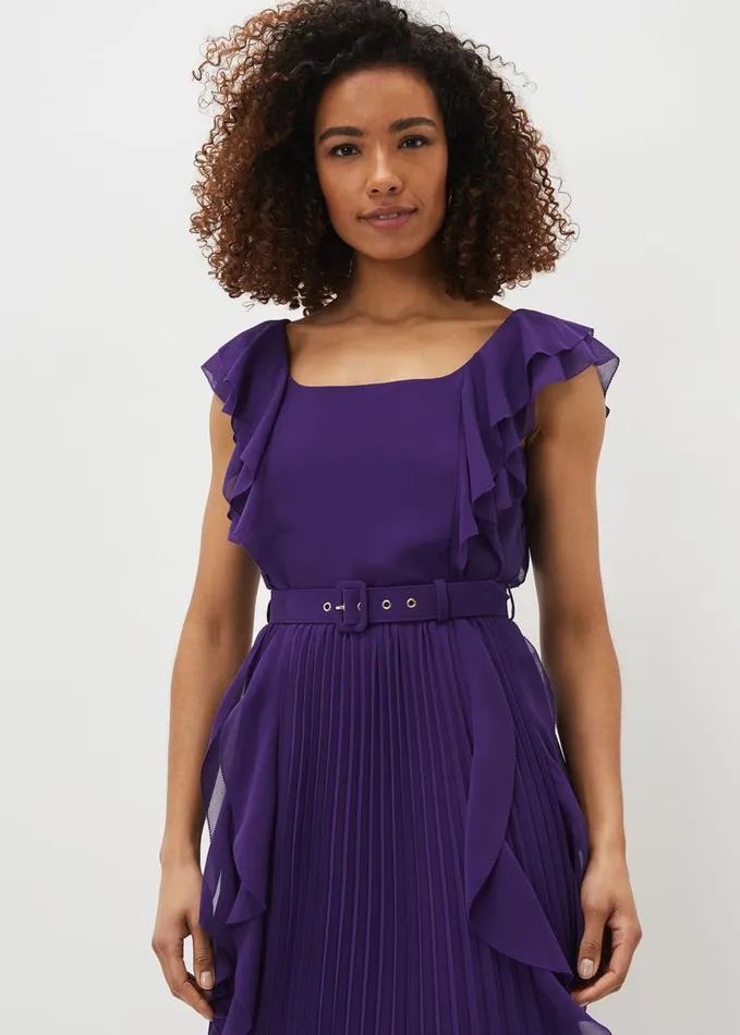 Phase Eight Bailey Pleated Dress Violet Women Dresses
