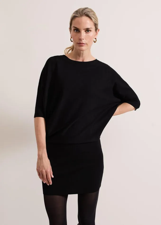 Phase Eight Becca Batwing Knitted Dress Black Women Dresses