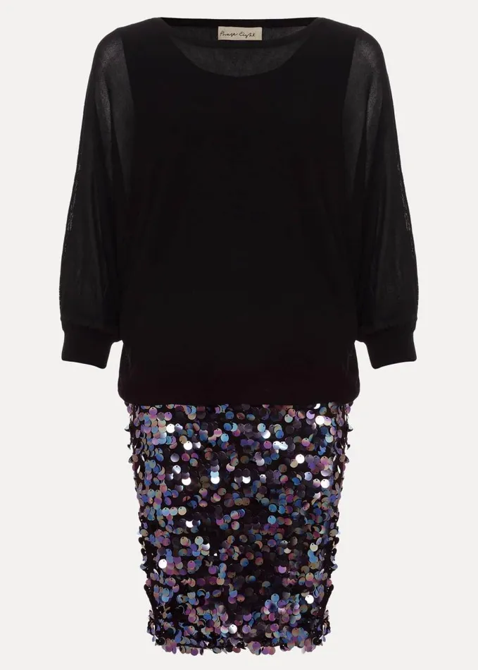 Phase Eight Becca Sequin Knit Dress Black Women Dresses