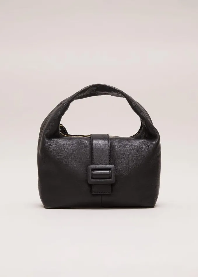 Phase Eight Black Leather Mini Buckle Tote Bag Black Women Bags and Clutches