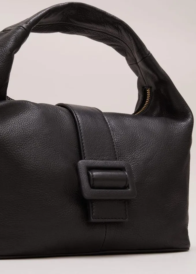Phase Eight Black Leather Mini Buckle Tote Bag Black Women Bags and Clutches