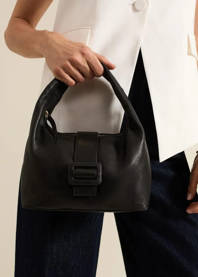 Phase Eight Black Leather Mini Buckle Tote Bag Black Women Bags and Clutches