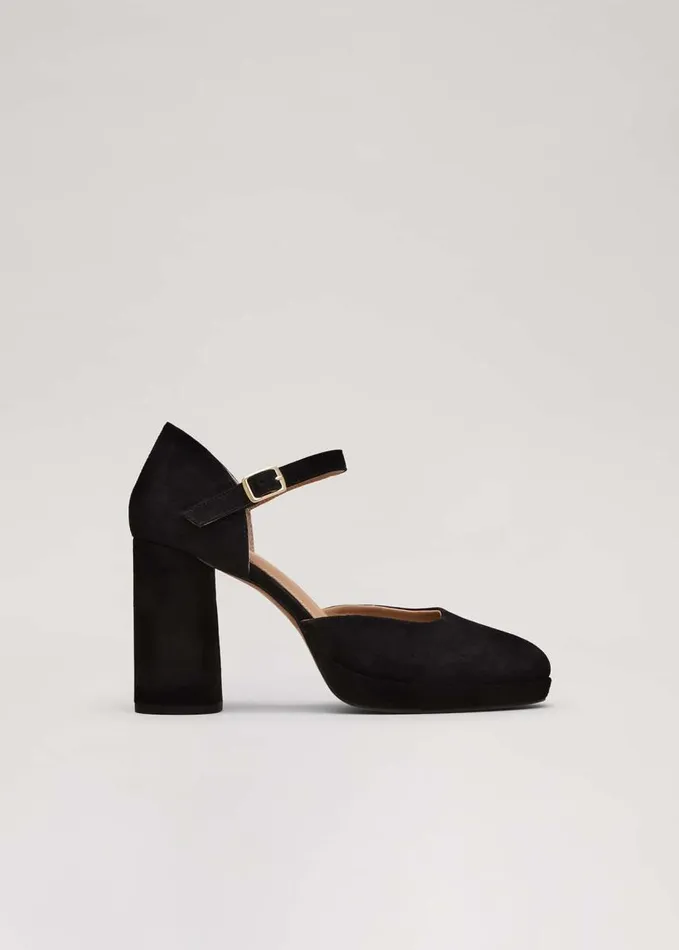 Phase Eight Black Suede Closed Toe Platform Black Women Occasion Shoes