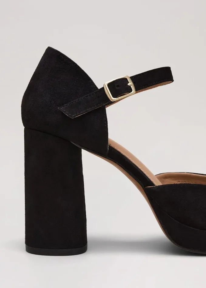 Phase Eight Black Suede Closed Toe Platform Black Women Occasion Shoes