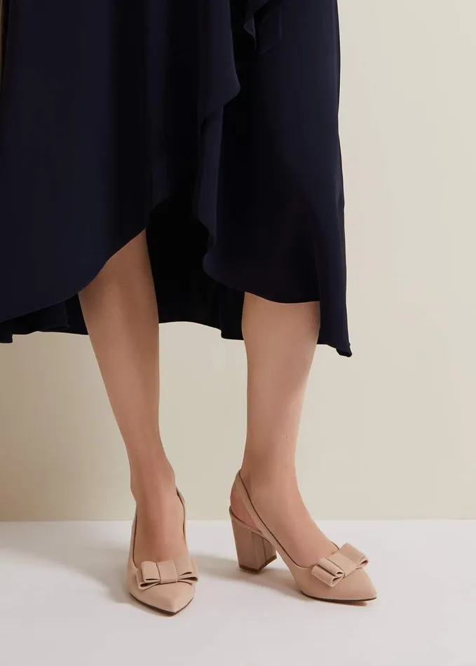 Phase Eight Bow Front Slingback Block Heel Shoes Neutral Women Occasion Shoes