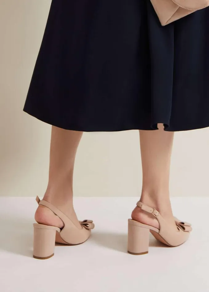Phase Eight Bow Front Slingback Block Heel Shoes Neutral Women Occasion Shoes