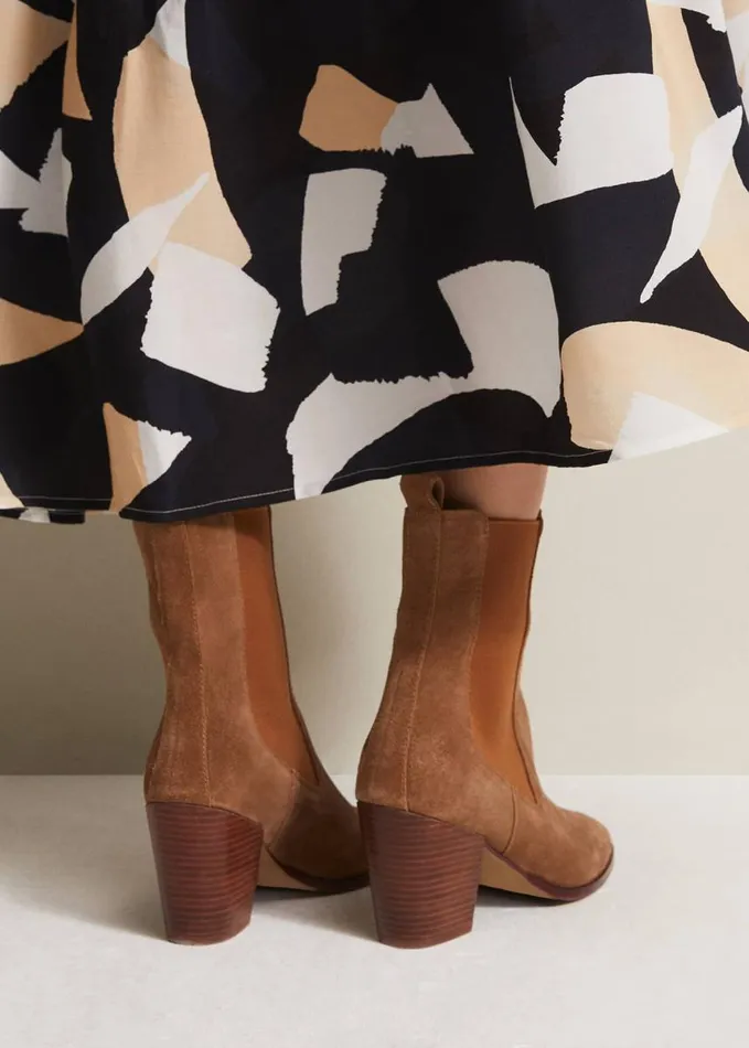 Phase Eight Brown Suede Cowboy Boots Tan Women Boots