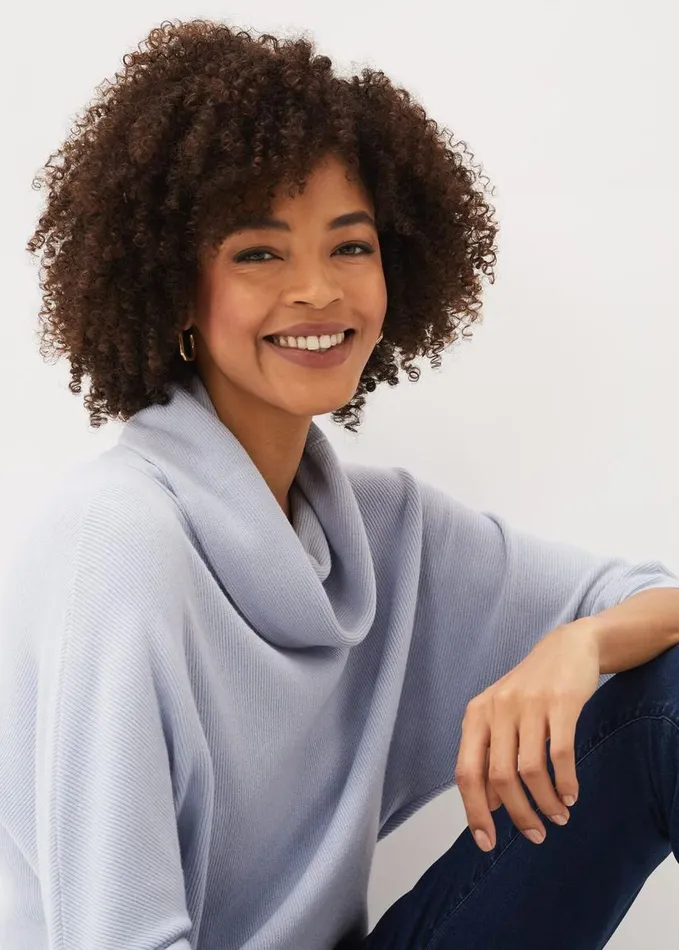 Phase Eight Camillan Cowl Neck Knit Jumper Pale Blue Women Knitwear