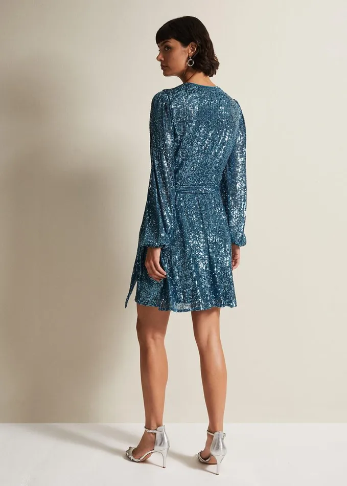 Phase Eight Carissa Teal Sequin Wrap Mini Dress Teal Women Dresses