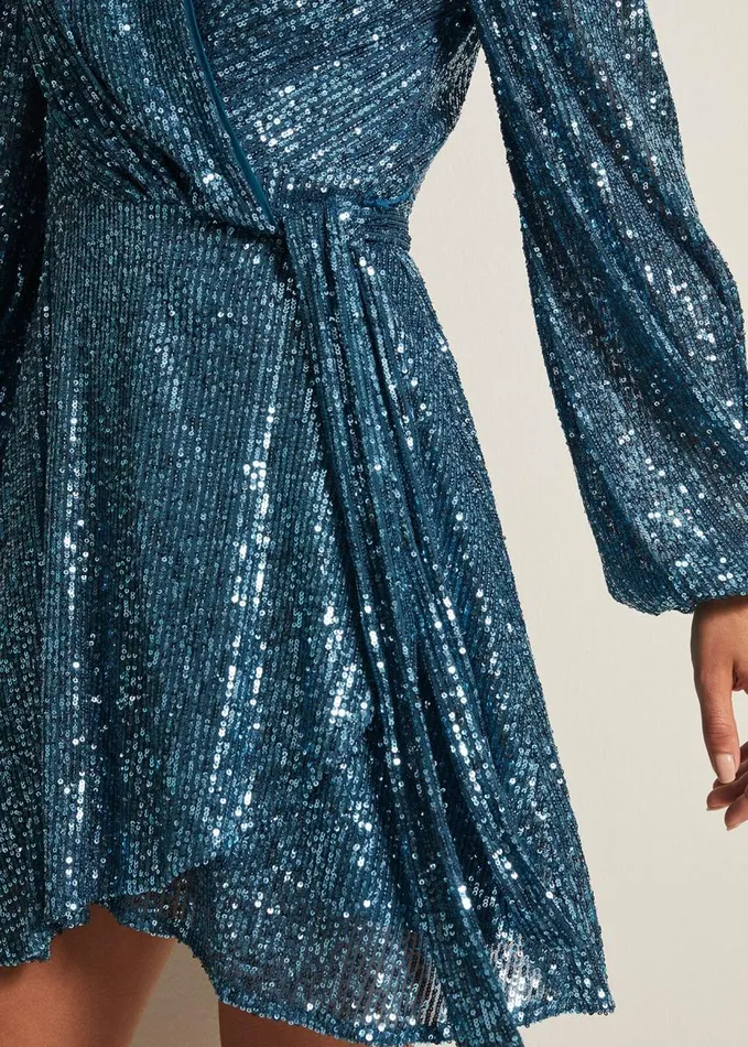 Phase Eight Carissa Teal Sequin Wrap Mini Dress Teal Women Dresses