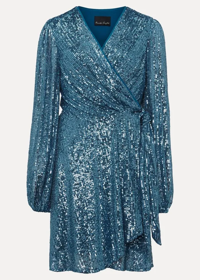 Phase Eight Carissa Teal Sequin Wrap Mini Dress Teal Women Dresses