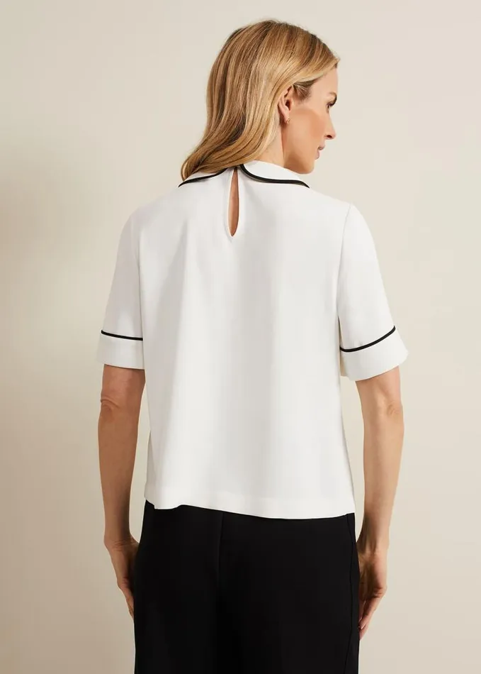 Phase Eight Carys Contrast Piping Blouse Ivory Women Shirts and Blouses