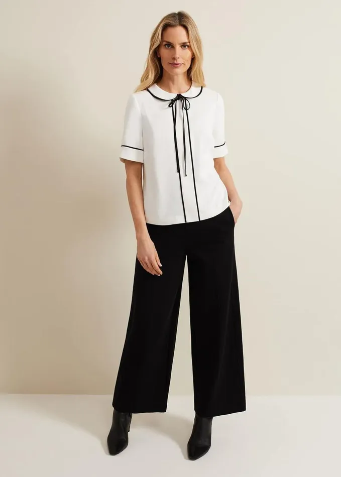 Phase Eight Carys Contrast Piping Blouse Ivory Women Shirts and Blouses