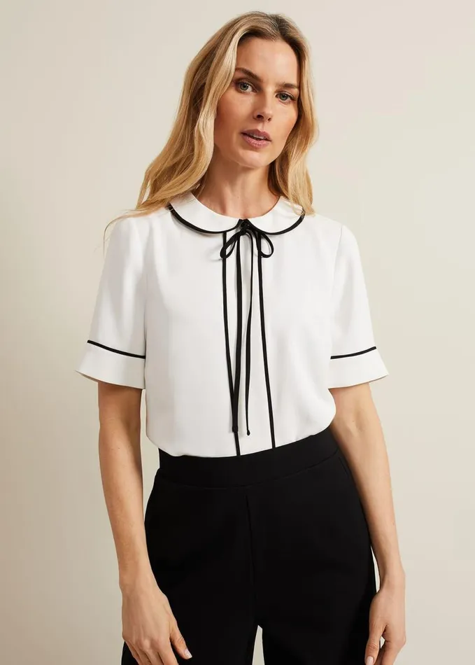 Phase Eight Carys Contrast Piping Blouse Ivory Women Shirts and Blouses