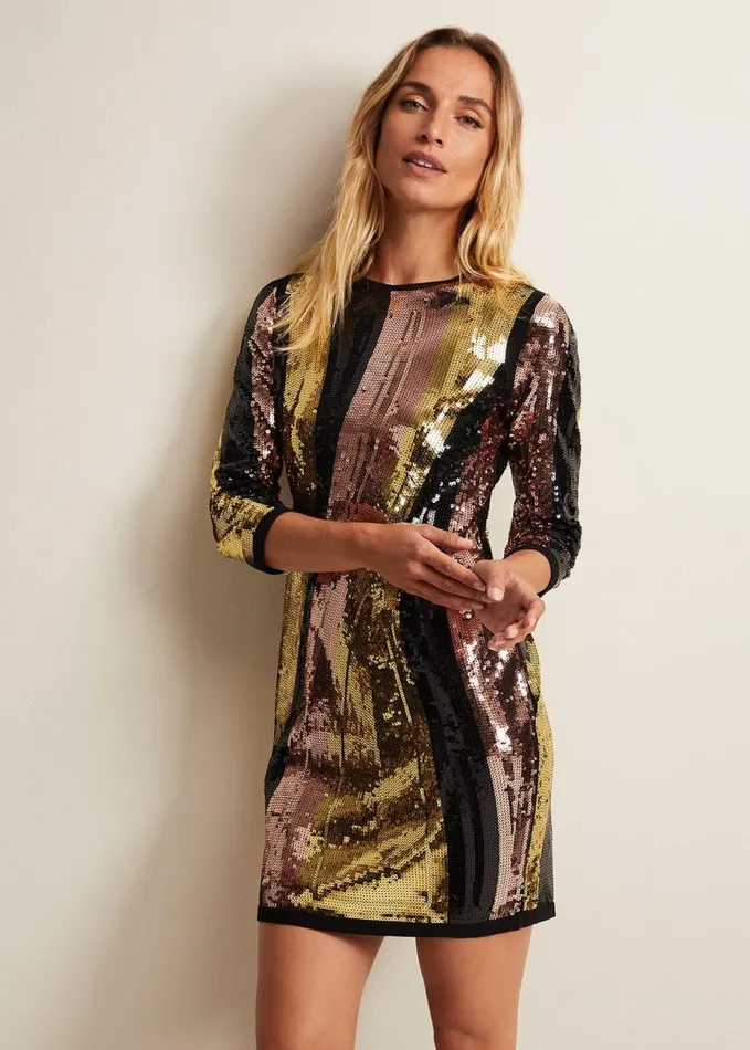 Phase Eight Cassey Rainbow Wave Sequin Dress Multicoloured Women Dresses