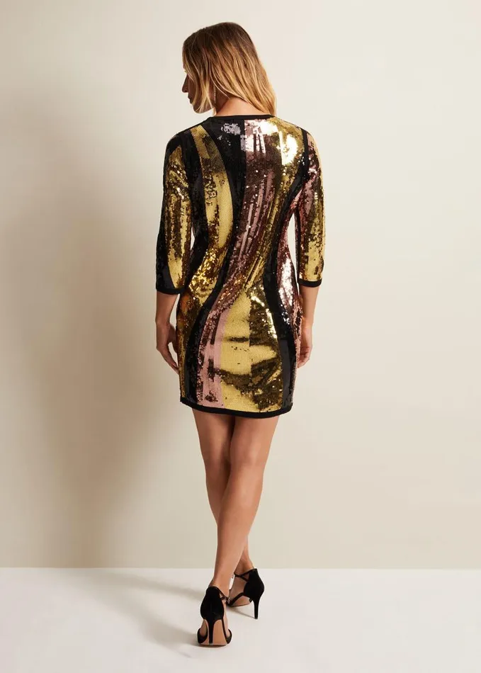 Phase Eight Cassey Rainbow Wave Sequin Dress Multicoloured Women Dresses
