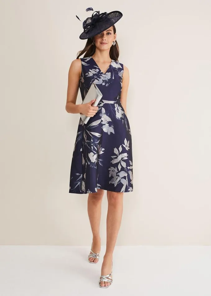 Phase Eight Cassy Jaquard Floral Midi Dress Navymulti Women Dresses