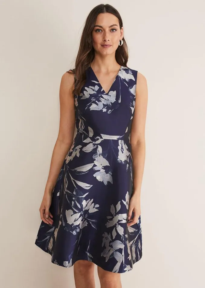 Phase Eight Cassy Jaquard Floral Midi Dress Navymulti Women Dresses