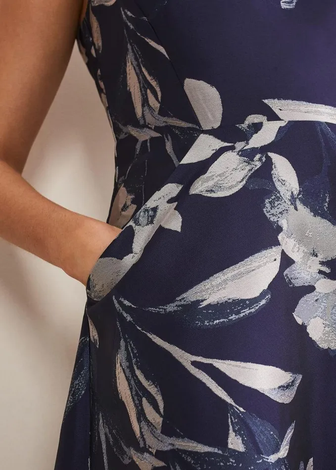 Phase Eight Cassy Jaquard Floral Midi Dress Navymulti Women Dresses