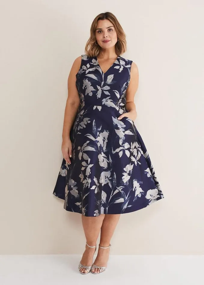 Phase Eight Cassy Jaquard Floral Midi Dress Navymulti Women Dresses