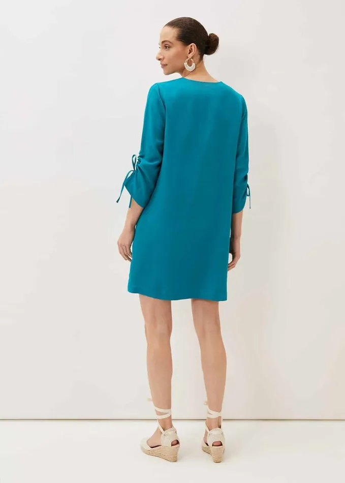 Phase Eight Ceiara Ruched Sleeve Tunic Dress Teal Women Dresses