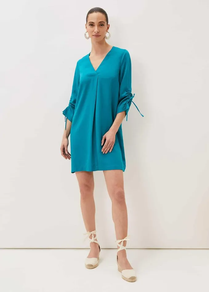 Phase Eight Ceiara Ruched Sleeve Tunic Dress Teal Women Dresses