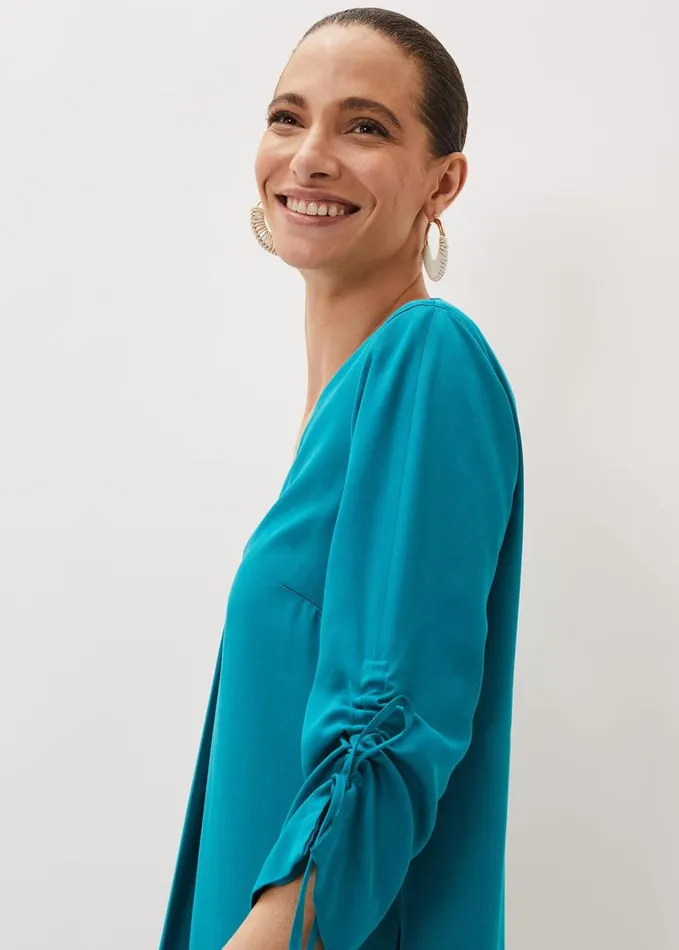 Phase Eight Ceiara Ruched Sleeve Tunic Dress Teal Women Dresses