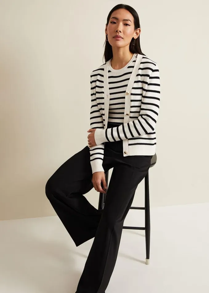 Phase Eight Chloe Stripe Cardigan Ivorynavy Women Knitwear