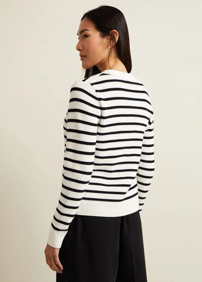 Phase Eight Chloe Stripe Cardigan Ivorynavy Women Knitwear