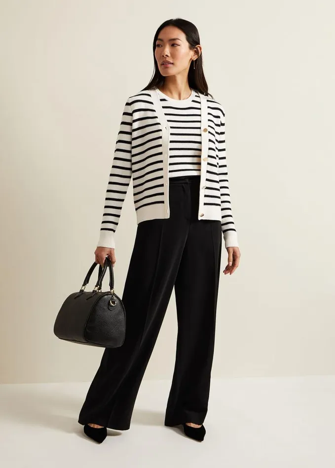 Phase Eight Chloe Stripe Cardigan Ivorynavy Women Knitwear