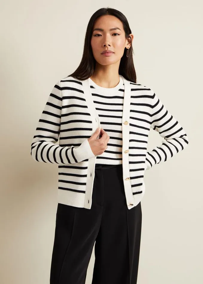 Phase Eight Chloe Stripe Cardigan Ivorynavy Women Knitwear