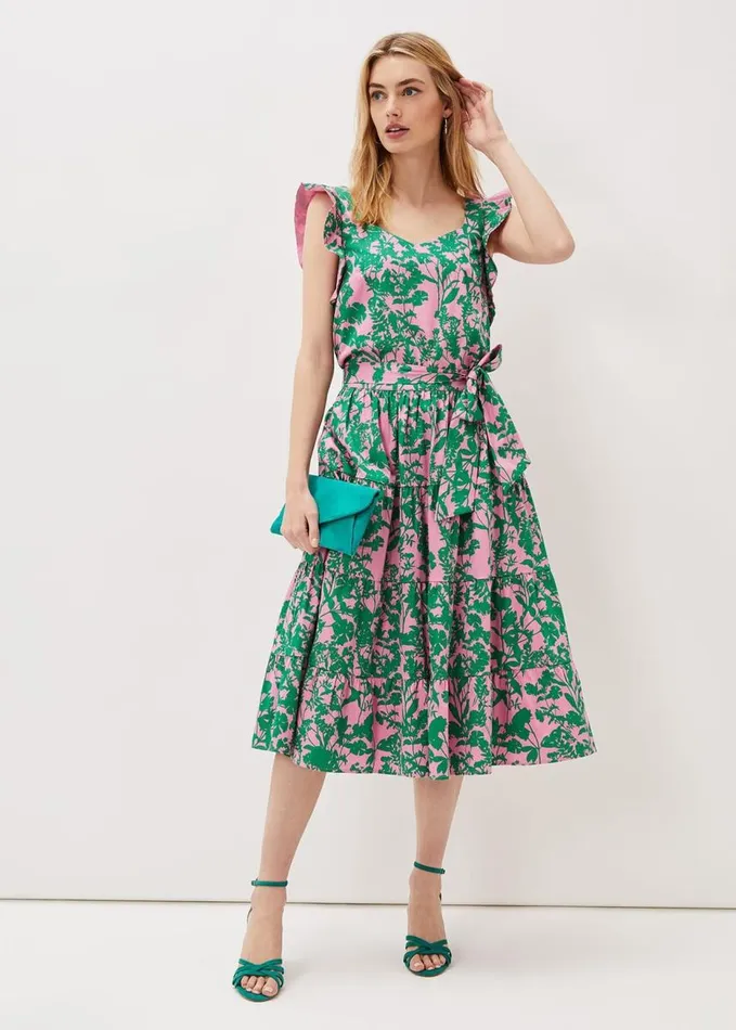 Phase Eight Cleona Printed Dobby CoOrd Skirt Candy Pink Grass Green Women Skirts