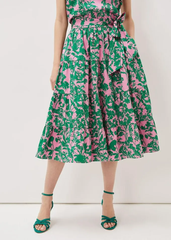 Phase Eight Cleona Printed Dobby CoOrd Skirt Candy Pink Grass Green Women Skirts