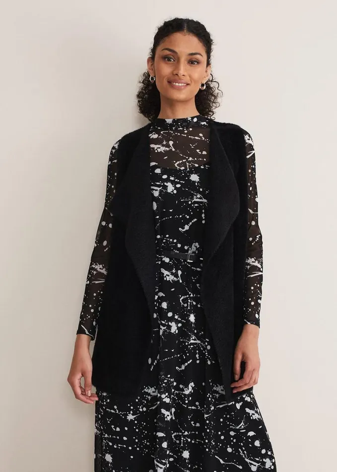 Phase Eight Coray Waterfall Fluffy Gilet Black Women Jackets