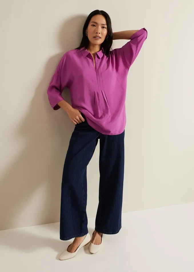 Phase Eight Cynthia Pleat Zip Front Shirt Pink Women Shirts and Blouses