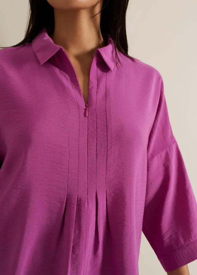 Phase Eight Cynthia Pleat Zip Front Shirt Pink Women Shirts and Blouses