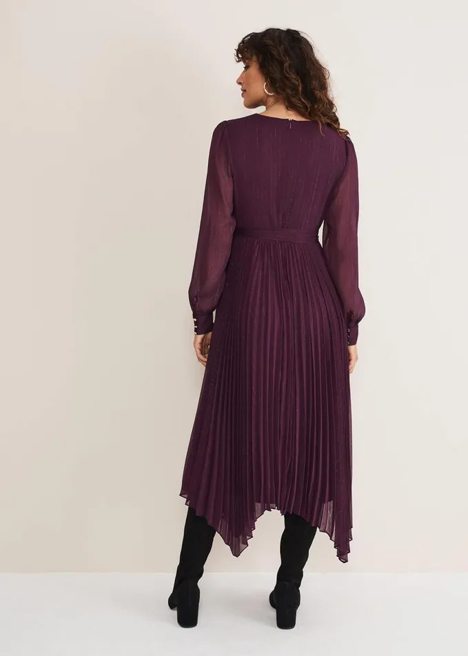 Phase Eight Dani Pleated Belted Midi Dress Plum Women Dresses