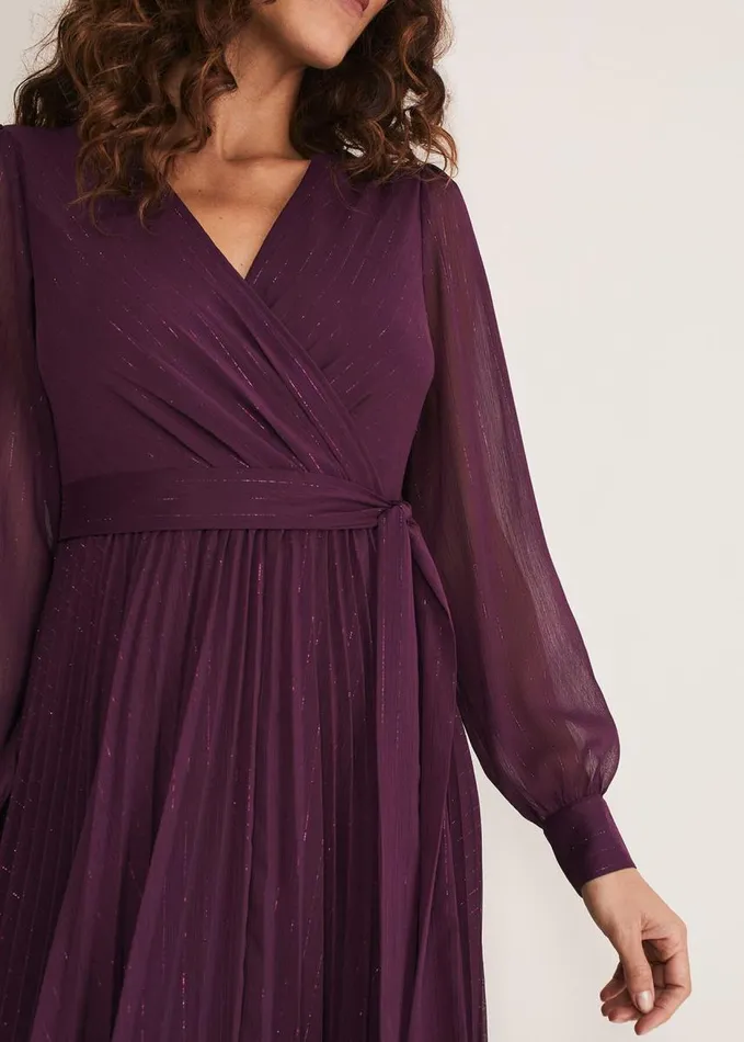 Phase Eight Dani Pleated Belted Midi Dress Plum Women Dresses