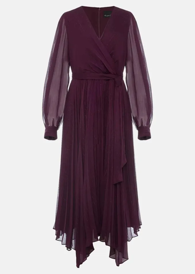 Phase Eight Dani Pleated Belted Midi Dress Plum Women Dresses