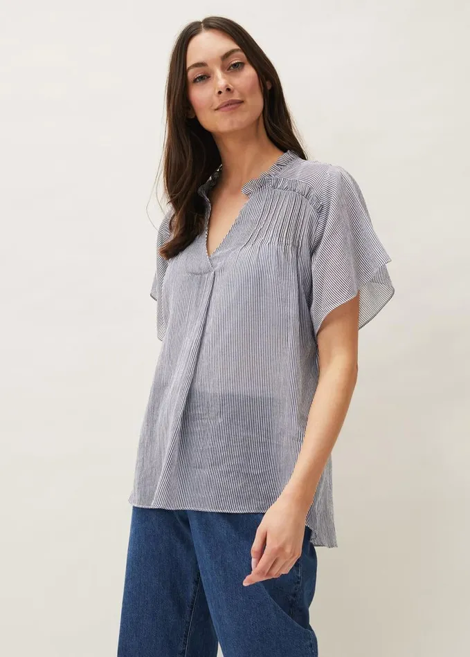 Phase Eight Diya Frill Stripe Blouse Whitesoft Blue Women Shirts and Blouses
