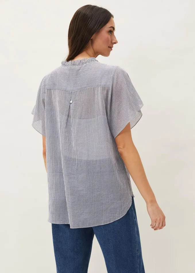 Phase Eight Diya Frill Stripe Blouse Whitesoft Blue Women Shirts and Blouses