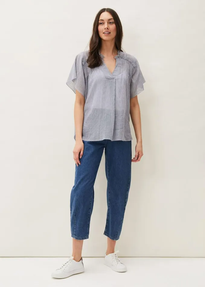 Phase Eight Diya Frill Stripe Blouse Whitesoft Blue Women Shirts and Blouses