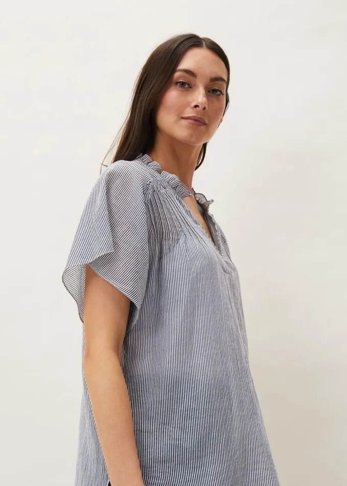 Phase Eight Diya Frill Stripe Blouse Whitesoft Blue Women Shirts and Blouses